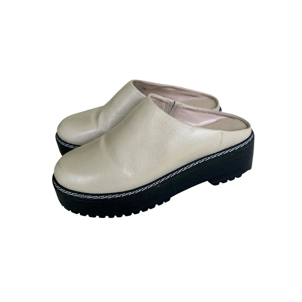 Matisse Lena Chunky Mule Leather Platform Shoes Clogs 6.5 Beige Black